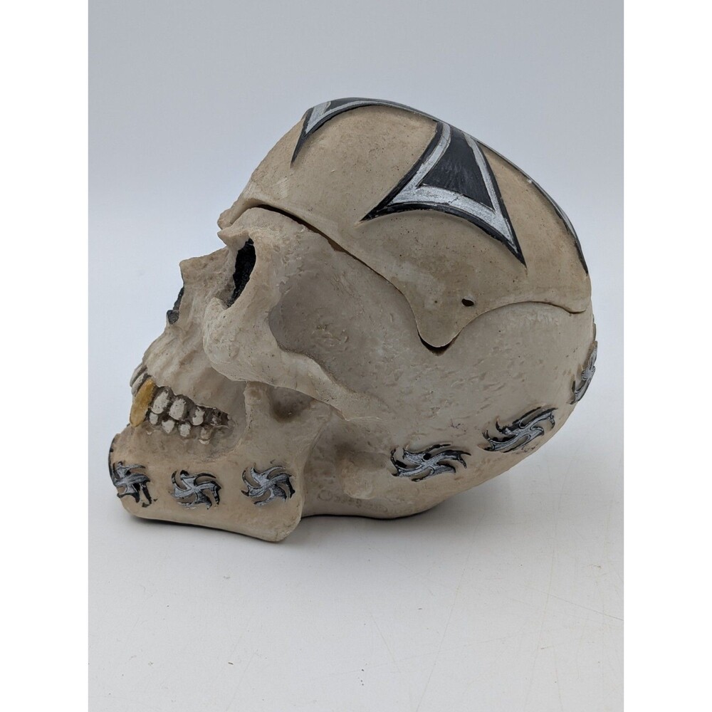 Goth Biker Skull Trinket Box Vampire Fangs Iron Cross Resin Halloween Home Decor